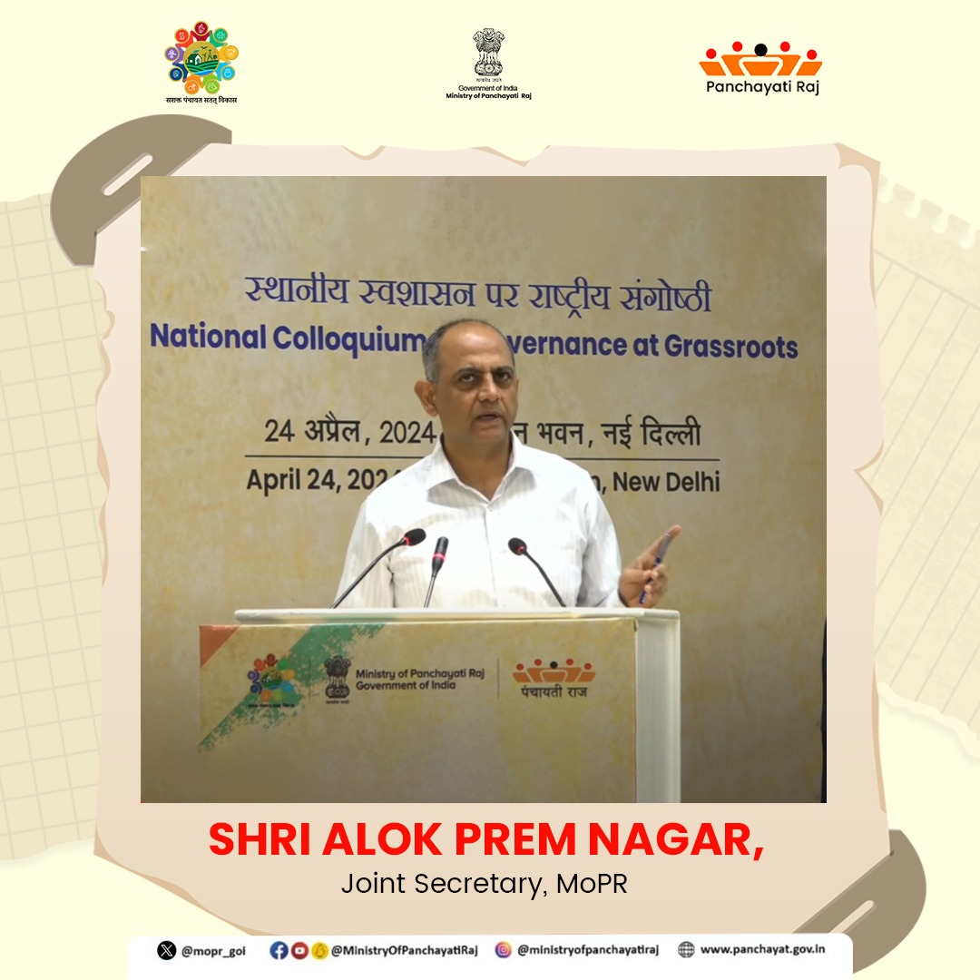 Shri Alok Prem Nagar, Joint Secretary at #MoPR, delves into Panchayat service delivery achievements & future steps. He highlighted the 2021 Citizen Charter campaign, which enhances the transparency & enabling services. #NPRD2024 #PanchayatForTomorrow