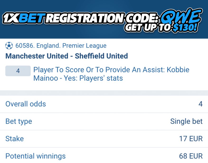 Kobbie Mainoo will score or provide an assist against Sheffield Utd. Odds: 4.00❗️ Registration Promo Code (130$ bonus) = 'QWE' 🎁 Full Offer: affpa.top/L?tag=d_427079… #Betting #BettingTwitter #BettingPicks #BettingExpert #BettingSports #BettingX #MUFC #MUNSHU