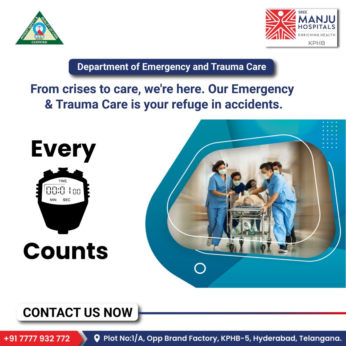 Experience the assurance of immediate care during critical moments with Sree Manju Hospital's Department of Emergency & Trauma Care. From accidents to emergencies, we're here to provide you with immediate support and expert medical attention.

#emergency #traumacare