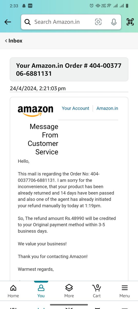 Now today i.e.24th I called your customer support and again they informed me that we are initiating your refund now it's been 24 days but I haven't received my refund till now and also some of your agents are so rude they disconnect the call in the middle of the conversation.