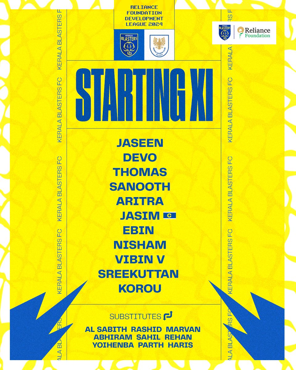 Our XI 🆚 Dempo SC 🗞️ 

#KBFC #KeralaBlasters #RFYouthSports #RelianceFoundation