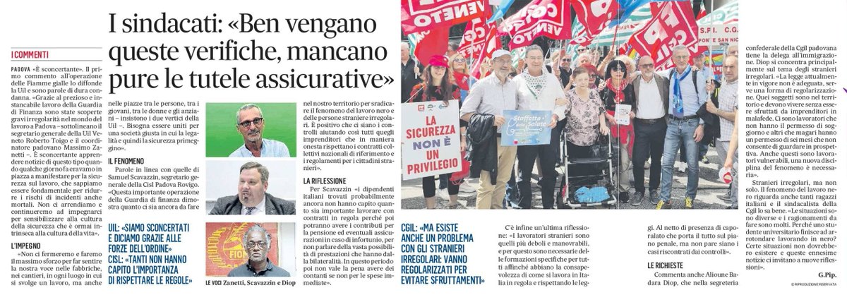 🗞️Lavoratori in nero scoperti dalla Guardia di Finanza a #Padova e provincia. Il segretario @CislPdRo @SScavazzin sul @Gazzettino: “I dipendenti ancora non hanno capito quanto sia importante lavorare con contratti in regola”.