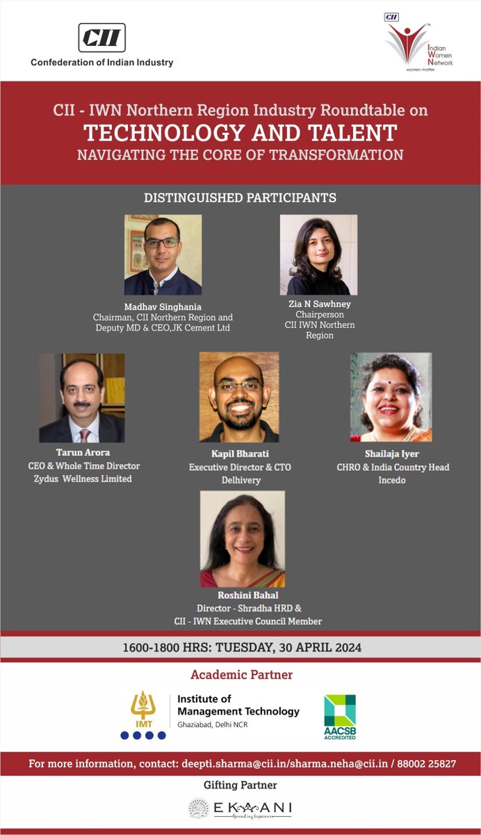 Join us at the exclusive #IWN Northern Region Industry Roundtable on Technology & Talent on Tuesday, 30 April 2024, exploring deliberations on #NavigatingTransformation.

#CIIIWN #CII4NR

@CIIEvents