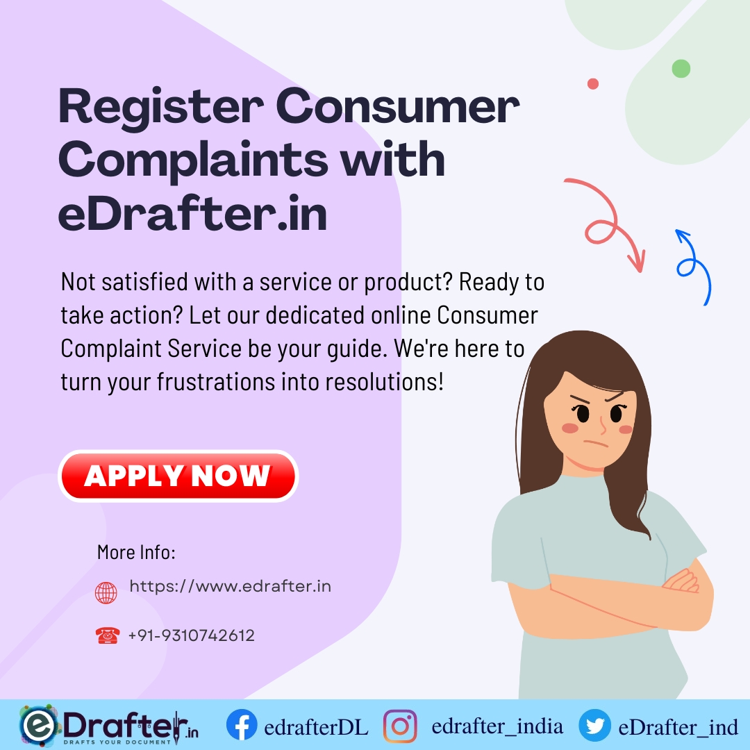 Say goodbye to long wait times and frustrating phone calls! Register your consumer complaints hassle-free online and get your issues resolved swiftly. Your voice matters, and we're here to listen!

Click to Register it:
edrafter.in/consumer-compl…

#OnlineComplaints #edrafter #Legal