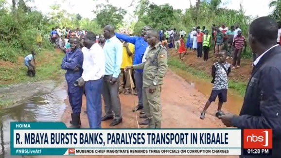 Transport across several sub-counties in the Kibaale district has come to a standstill after River Mbaya burst its banks cutting off key roads.

@AlansMwesigwa 

#NBSLiveAt1 #NBSUpdates