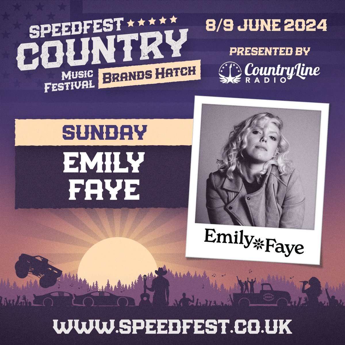 ✨🎸 Emily Faye - SpeedFest Country presented by CountryLine Radio 🤠 Praised by Rolling Stones for her 'pop-infused sunny yet sweetly fierce songs', Emily Faye will be at American SpeedFest on the Sunday to steal the hearts of country-pop fans. 🎟 brandshatch.co.uk/2024/june/amer…