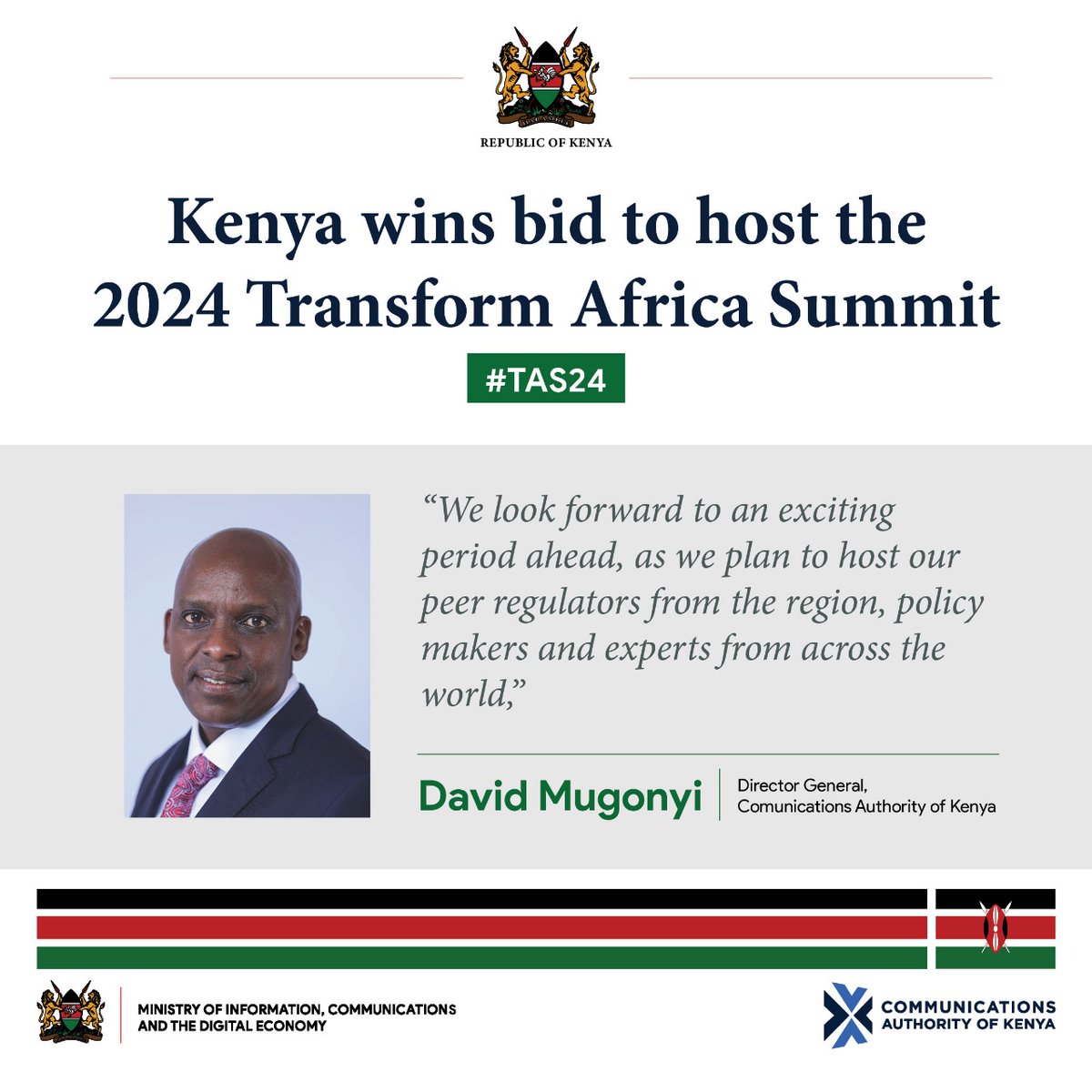 Also, this is the first time the event will be held in Kenya in the 10 year history of the Smart Africa Alliance. @CA_Kenya DG Mr. David Mugonyi says the Authority will use the event to interact and share best practices with peers from the region to address emerging challenges…