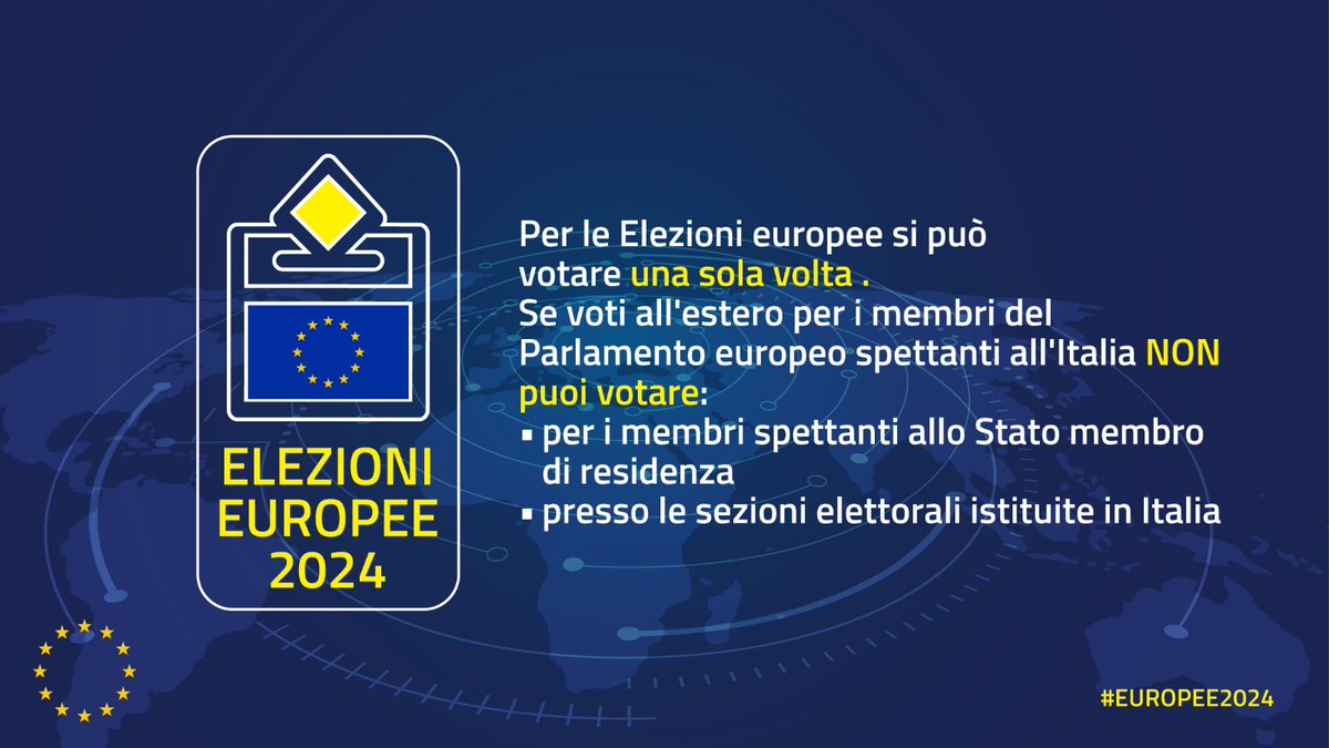 #Europee2024🇪🇺 🗳️Per le elezioni del Parlamento europeo si può votare UNA SOLA VOLTA: ✔️voti per i candidati spettanti al tuo Stato #UE di residenza? ✔️voti per i candidati spettanti all’🇮🇹? ✔️sei in possesso di più cittadinanze di Paesi UE? Tutte le info👇esteri.it/it/sala_stampa…