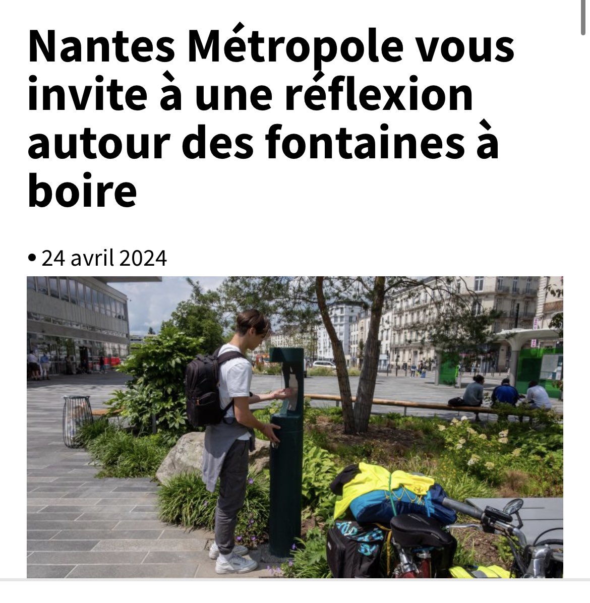 Fontaines à boire : expérimentons ! Dans le cadre du Nantes City Lab, on lance une démarche d’expérimentations sur l’usage des fontaines à boire installées sur l’espace public. Appel à manifestation d’intérêt : entreprises.nantesmetropole.fr/actualites/nan…