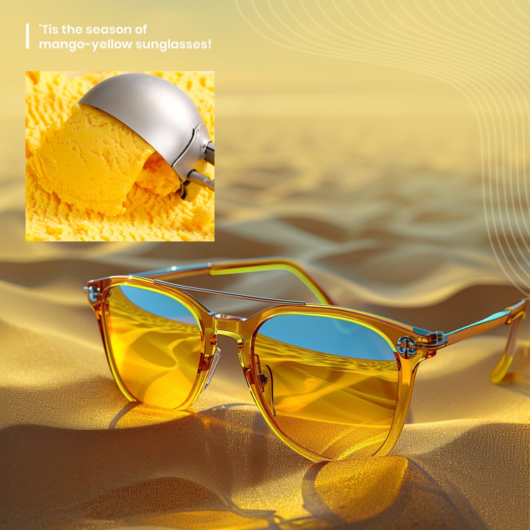 Yellow yellow,
Summer says hello!

Gangar Eyenation's mango-yellow sunglasses have a warm tint to help you look at the world around you comfortably in style.

So, what are you waiting for? Visit the nearest store today.

#EkNazariyeKaKamaal #GangarEyeNation #EyeWear #EyeNation