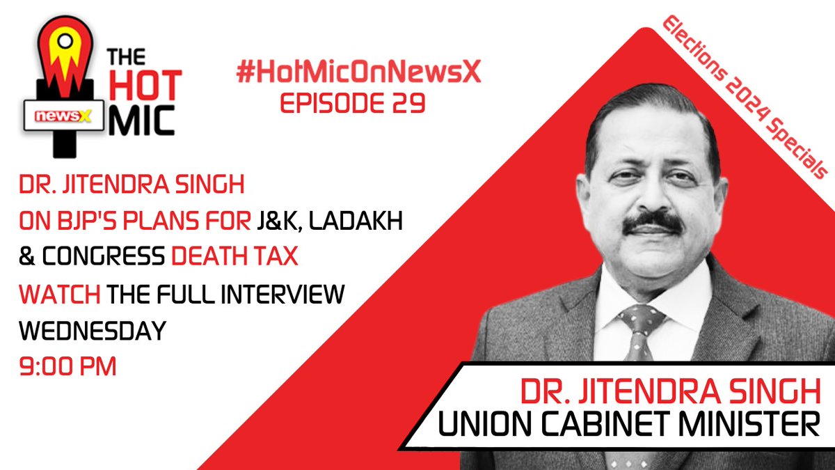 #HotMicOnNewsX | In Episode 29 of the Hot Mic, Dr Jitendra Singh, Union Cabinet Minister speaks on BJP's plan for J&K, Ladakh & Congress Death Tax @DrJitendraSingh Catch the full interview at 9 PM on #NewsX! #LokSabhaElections2024📷 #LokSabhaElections #BJP