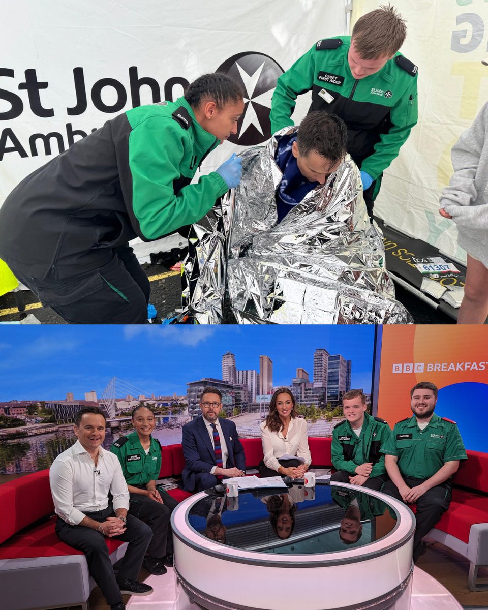 Richard Walker was reunited with some of the volunteers who saved his life at Sunday's London Marathon - Cadets Becky and Matthew, and Dr James Dudfield - on #BBCBreakfast. Seeing Richard fit and well is a stark reminder of the vital importance of first aid.