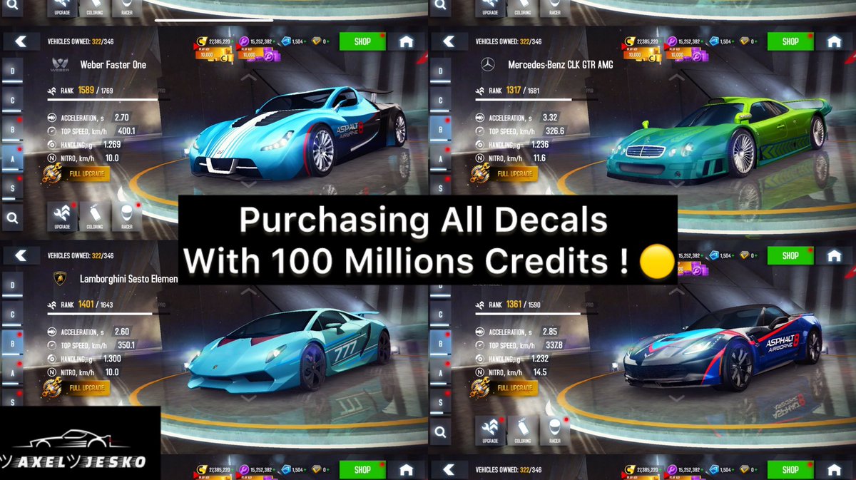 Hey Jeskies, I Purchased Every Decal In Game with Credits, if you haven’t updated yet, go get yours now ! 🏎️ 

youtu.be/yfkRrASZz9I
#Asphalt8 #Asphalt8News