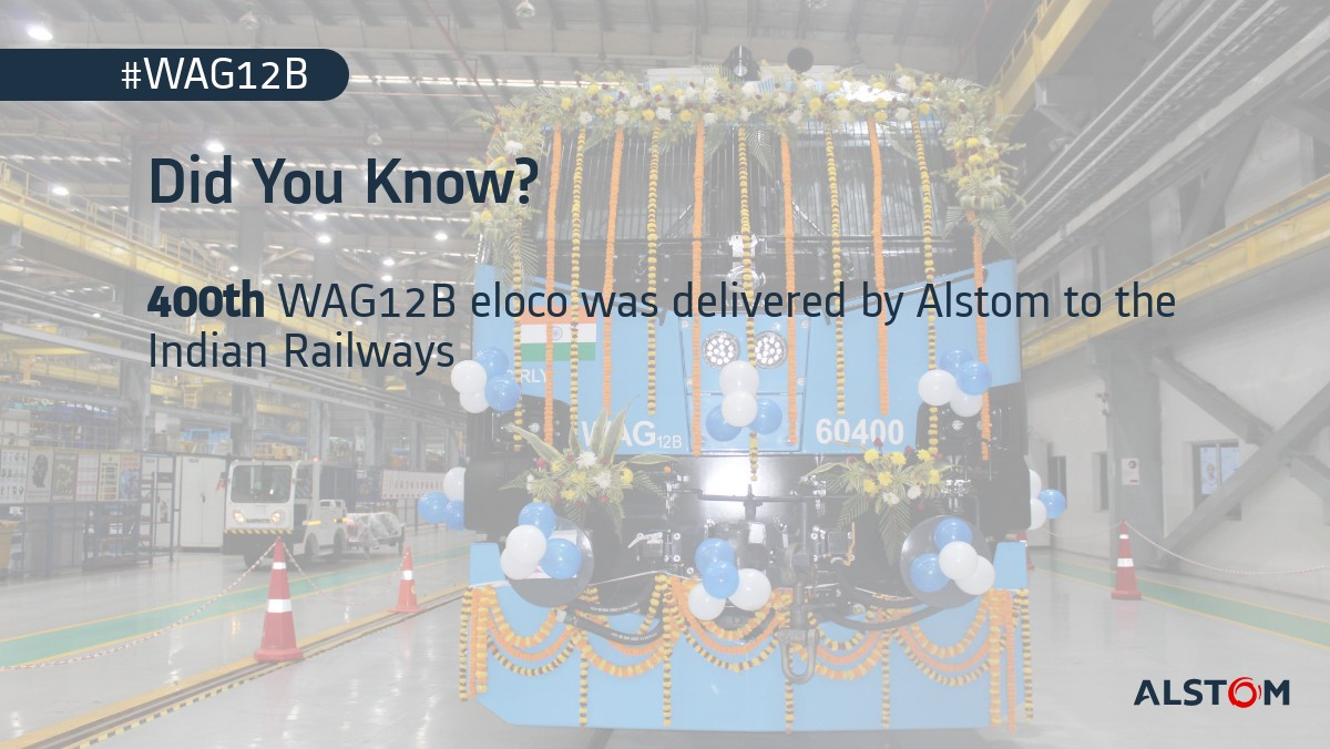 AlstomIndia's tweet photo. #DidYouKnow? #TeamAlstom delivered the #400th #WAG12B #eloco to @RailMinIndia. Marking a significant milestone for Indiaโs rail freight industry, the #elocos have paved the way for 100% electrification and a sustainable future. #IndianRailways https://t.co/cuCx4az0cC
