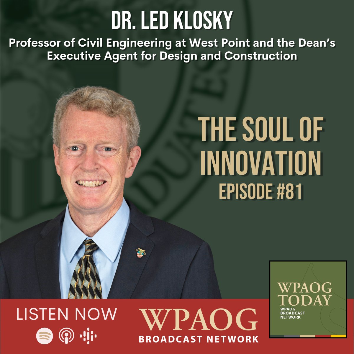 Start your day with our #podcast & #WestPoint Professor of Civil Engineering Dr. Led Klosky who's shaping the #warriors of tomorrow and the high-tech CEAC. Listen now 🎧: bit.ly/4bcFIvn learn more about CEAC 🏫: bit.ly/49POe29. Prepare to be #inspired!
