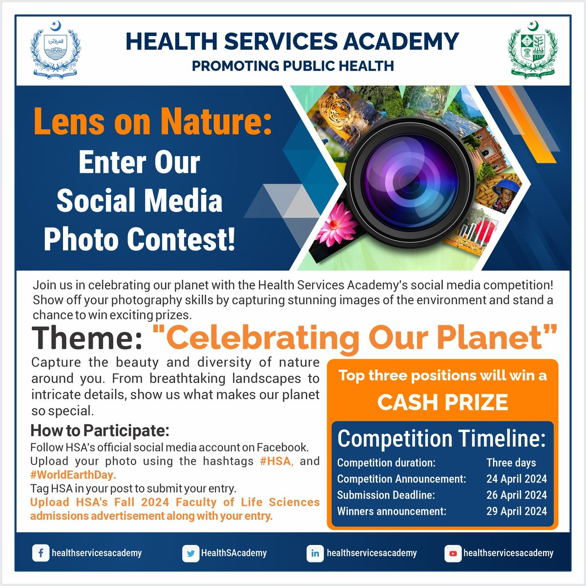 📸🌍Capture Our Planet's beauty in the HSA Photography Contest! Theme: Celebrating Our Planet. Deadline: 26 April 2024. Submit via #HSA and #WorldEarthDay. Win prizes and showcase your talent! Details: hsa.edu.pk or 051-9255592 Ext 104. 🌍📸
