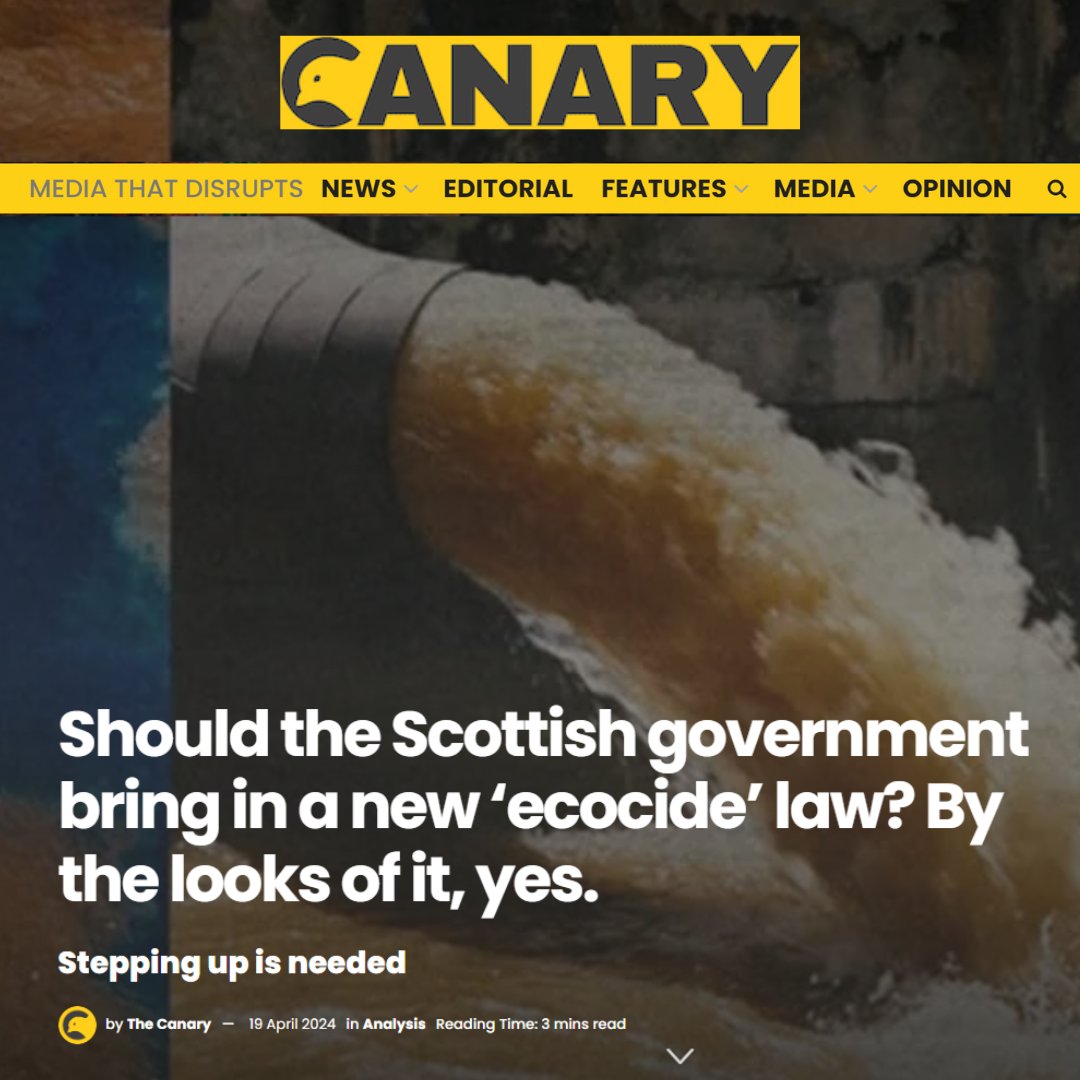 Report commissioned by @ERCScot considers how unprecedented support for criminalising #ecocide can translate into a ‘workable domestic offence’ in #Scotland. @thecanaryuk: thecanary.co/uk/analysis/20… Until midday tmrrw - all donations DOUBLED: donate.biggive.org/campaign/a0569… #StopEcocide