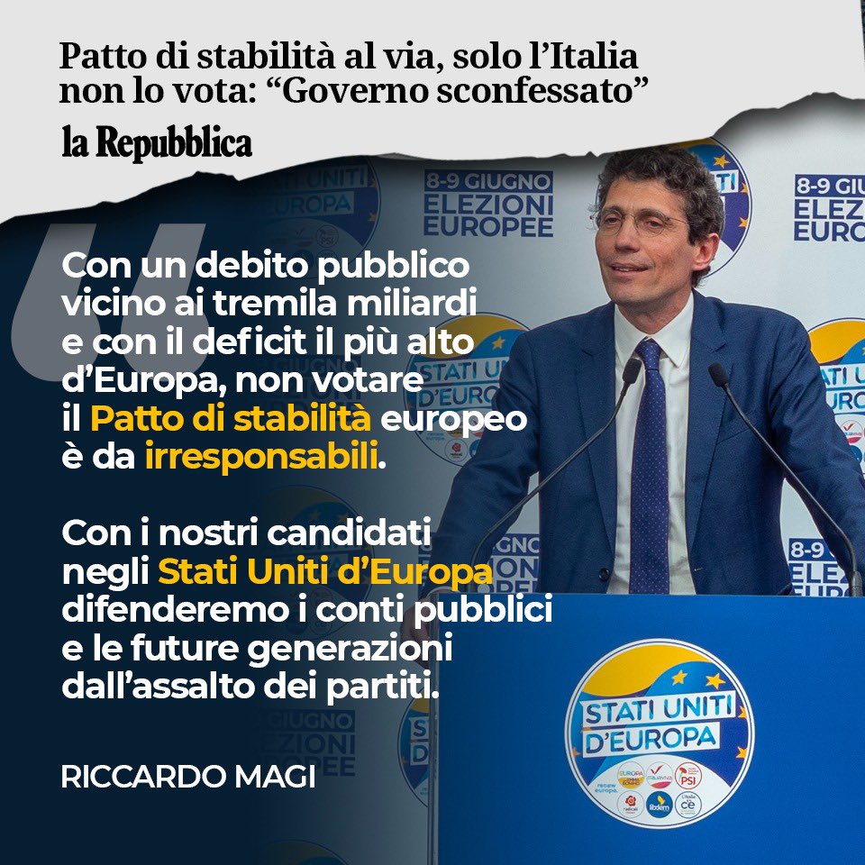 Il patto di stabilità approvato definitivamente ieri non è quello che vorremmo noi, non è un passo verso gli Stati Uniti d’Europa. Con le regole attuali la Commissione aveva fatto una proposta equilibrata che i Governi, compreso quello italiano, tirando da una parte e…