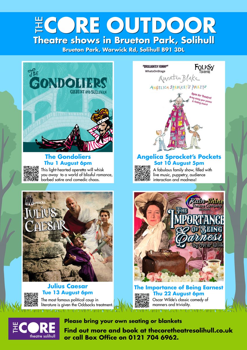 We’re excited to announce four unique outdoor performances happening in Solihull’s Brueton Park this August! Gather up your friends and family, pack a picnic, and enjoy some fantastic theatre in a scenic lakeside setting. 🎭🌳 Find out more and book at bit.ly/3GAZJ1q