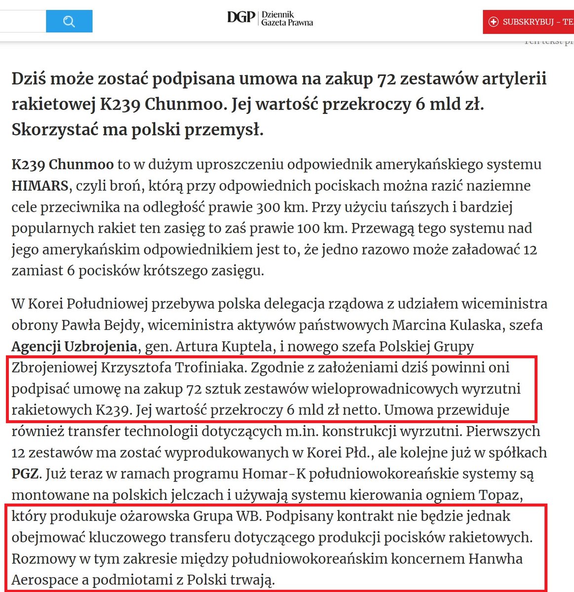 Pamiętacie może moje słowa że ocena zakupu K239 Chunmoo zależy w olbrzymim stopniu od tego czy uzyskamy możliwość produkcji w Polsce amunicji do systemu? Więc właśnie informuje że jasny szlag mnie trafił, kupujemy kolejne wyrzutnie ale rakiet dalej nie będziemy produkować 1/