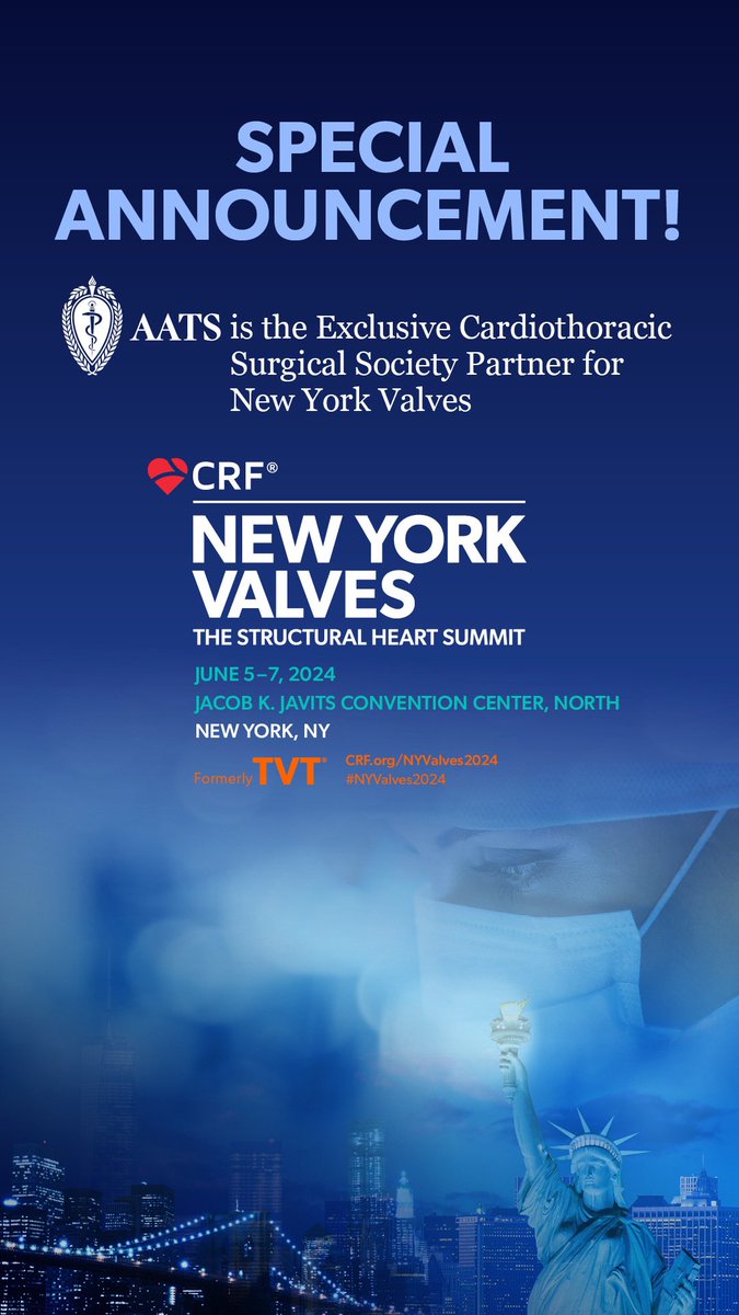 Exciting news! We're pleased to share that we've partnered with the American Association for Thoracic Surgery (AATS) to become the exclusive cardiothoracic surgical society partner for #NYValves2024! @crfheart @AATSHQ @AATSED @AATSJournals @SwotantraGautam
