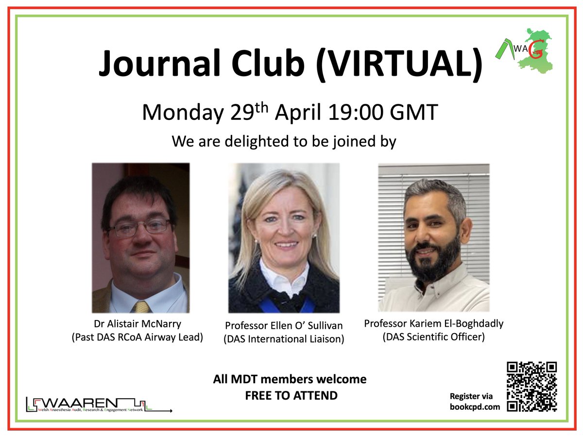 The initial line up was stellar, the updated line up is EPIC🤩🤩. Join us on Monday to talk about various papers related to airway management with @elboghdadly @ProfEllenO and @altgm. The recording will be made available to those who register Register👉bookcpd.com/course/all-wal…