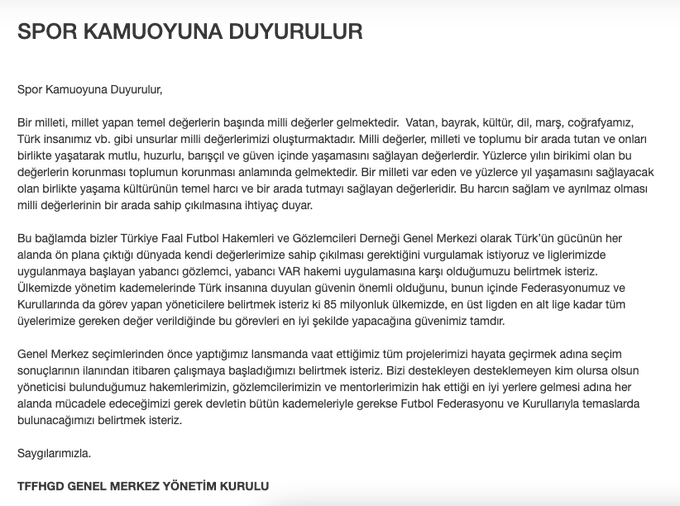 🔥 SICAK GELİŞME l Türkiye Faal Futbol Hakemleri ve Gözlemcileri Derneği, yabancı VAR hakemi uygulamasına karşı olduğunu açıkladı!