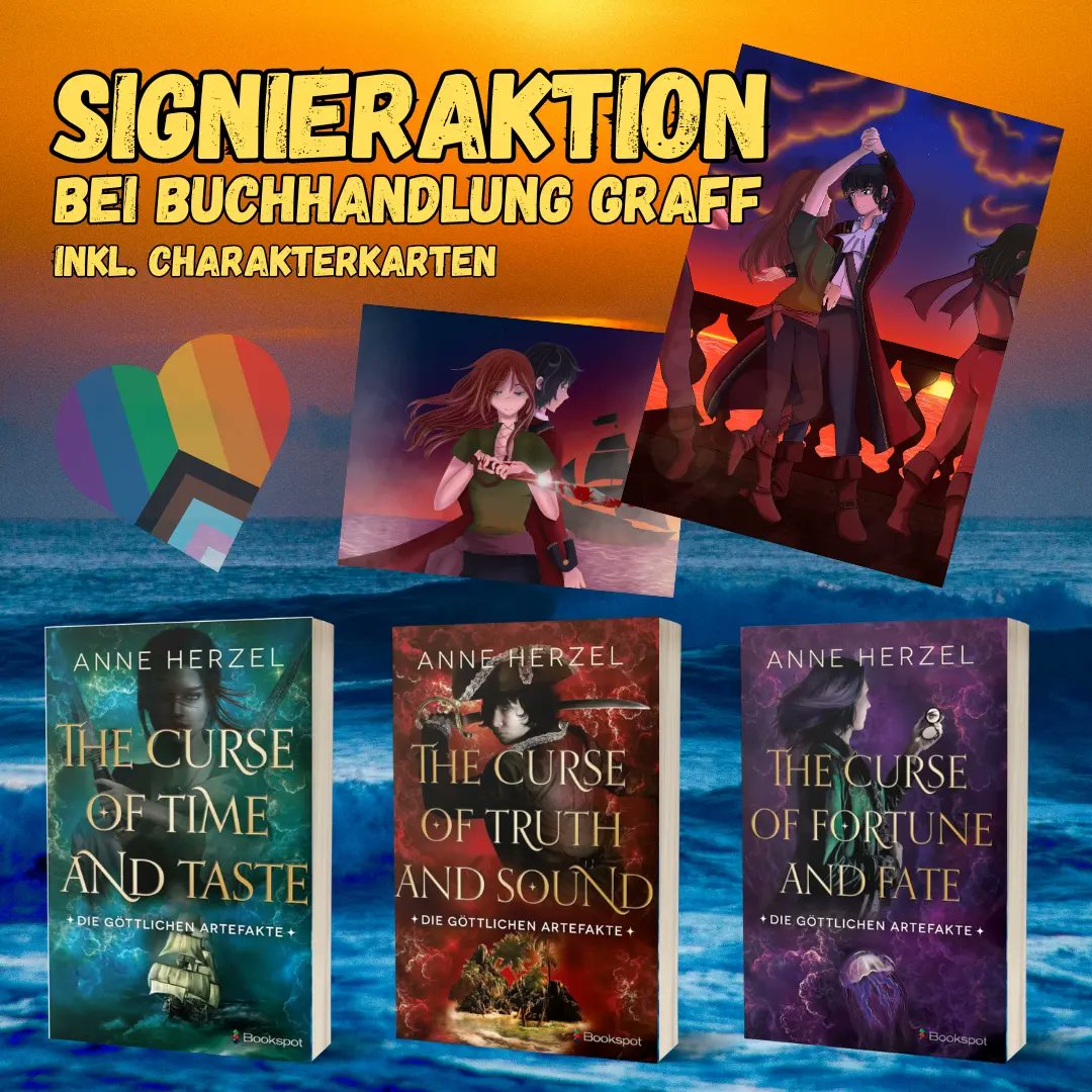 Die Signieraktion zu meiner ersten, beendeten High Fantasy-Trilogie bei Graff STARTET heute! 😭❤

Es ist toll, sie so nebeneinander zu sehen. Und falls ihr auf piratige Fantasy, eine starke Protagonistin und ordentlich Queerness steht ... 🥺🧡