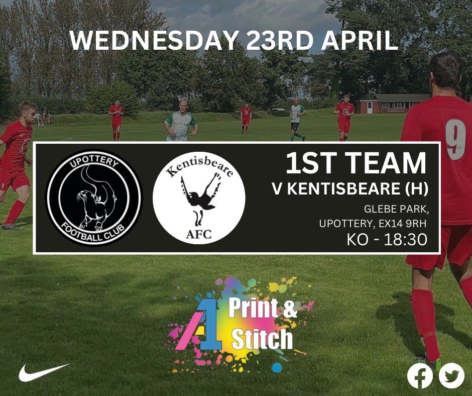 NEXT FIXTURE - 

The 1st team welcome @KentisbeareClub to Glebe Park this evening, 18:30 KO 🦦 

#uptheotters