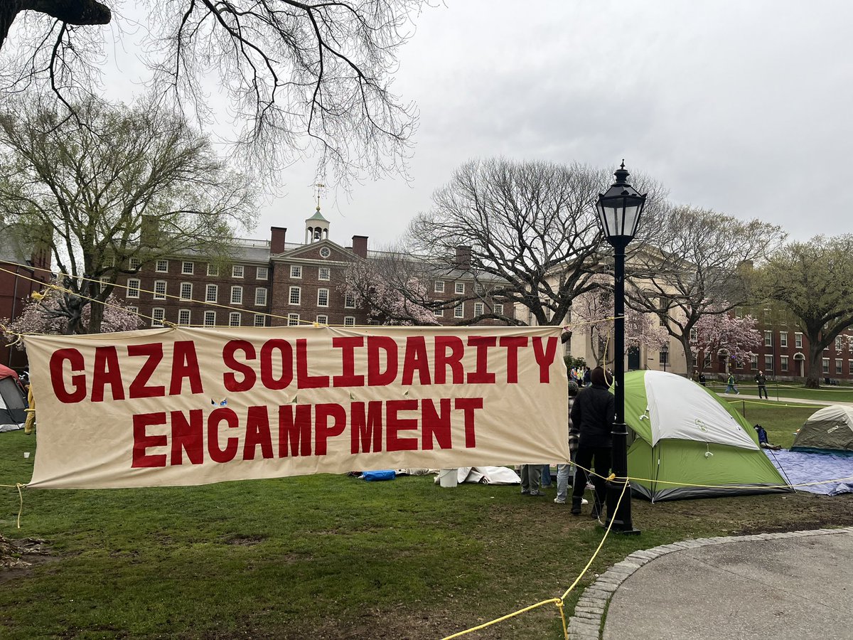 The Gaza solidarity encampment is being erected at @BrownUniversity