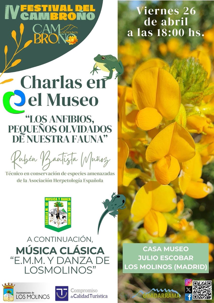 ATENCIÓN!
Este viernes 26/4 dentro del programa del IV FESTIVAL DEL CAMBROÑO de <a href="/aytolosmolinos/">Ayto. Los Molinos</a> tenemos una interesante charla sobre los #anfibios.
¡Te esperamos!
#cambroño #naturaleza #losmolinos #sierradeguadarrama