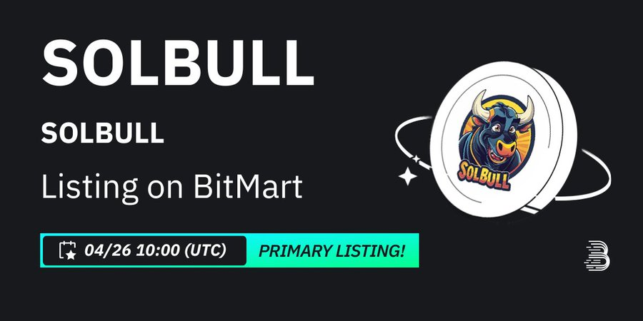 #BitMart is thrilled to announce the exclusive primary listing of SOLBULL (SOLBULL) @SolbullSOLANA🎉 💰Trading pair: $SOLBULL/USDT 💎Deposit: 4/25/2024 03:30 PM IST 💎Trading: 4/26/2024 03:30 PM IST Learn more: support.bitmart.com/hc/en-us/artic…