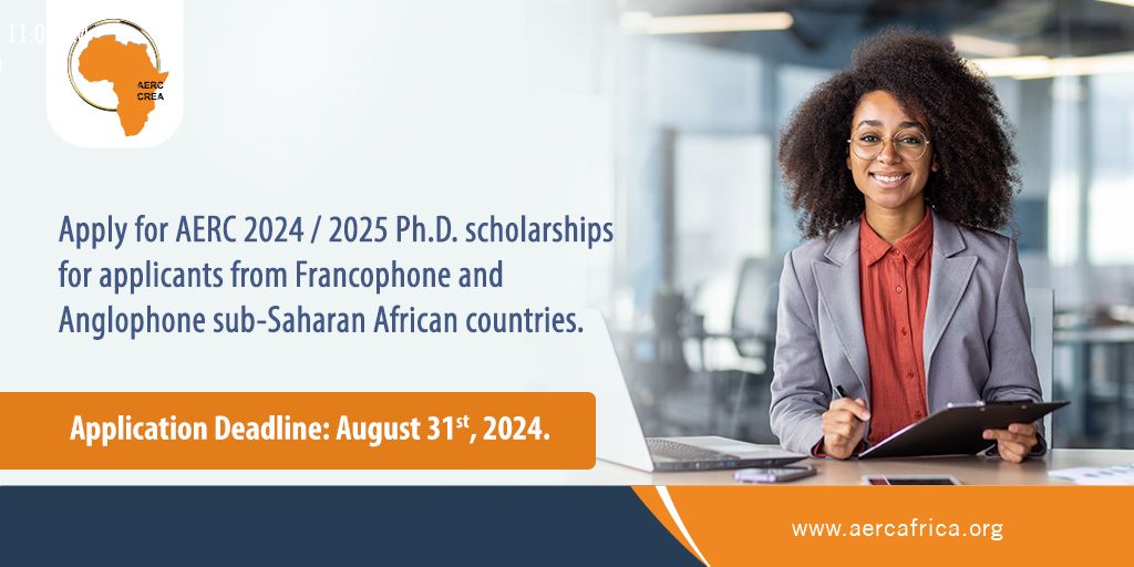 opportunitiesfy's tweet photo. Calling all #PhD candidates from Francophone and Anglophone sub-Saharan #African nations! 🌟

Apply for the 2024/2025 Ph.D. #scholarships tailored for the #AERC Collaborative PhD Programme in Economics. 📊💡

Submit your applications 🔗 https://t.co/4wMd3ohWdf https://t.co/xdJeXdRndV