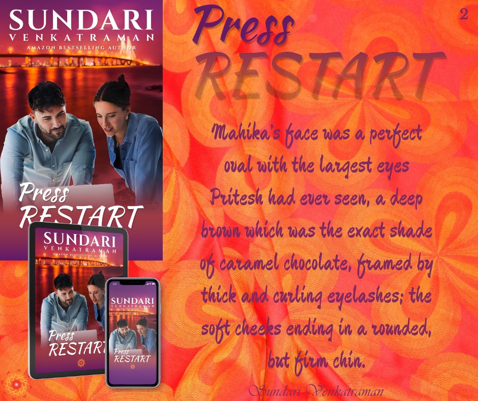 Press   RESTART “I might, now that they have the right kind of music playing,” he   responded, a soft smile on his face as he took Mahika in his arms.   #RomanceNovel #KindleUnlimited #NewRelease #SundariVenkatraman #1Bestseller   mybook.to/PressRESTART-S…