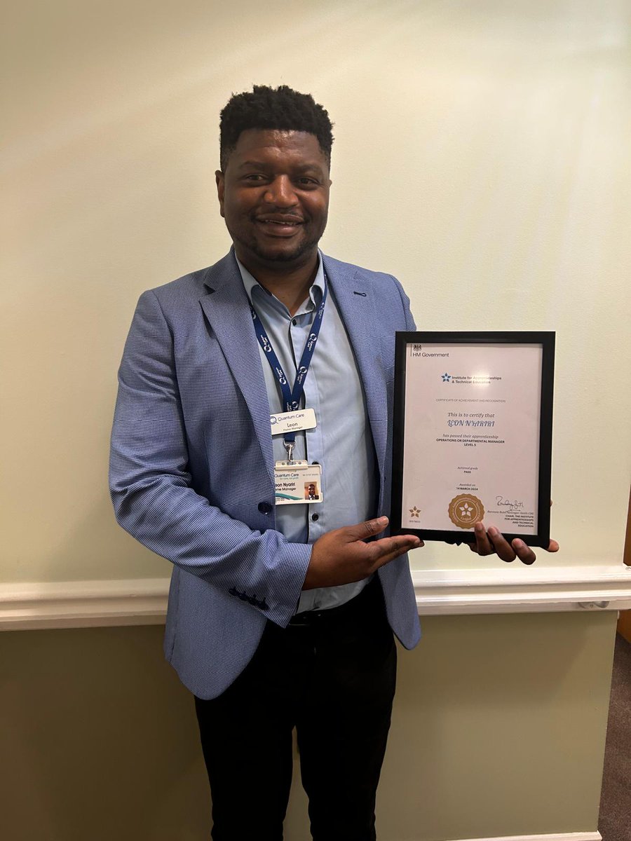 A first for our Home Managers, a first for Quantum Care! Well done to Leon, our Home Manager at Tye Green Lodge, for being the first person to achieve the Level 5 Operations Management Apprenticeship. We are so proud of your achievements! #QuantumCare #OperationsManagement