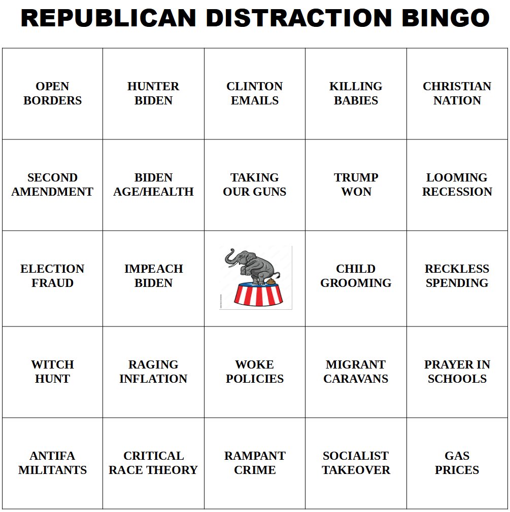 Let’s play #GOPbingo and see how many topics will be whined about today by Republicans with no solutions, in fact, when Schlumper was President and they had control of the House and Senate, they did nothing, and continue to do nothing. #VoteThemAllOut #DemsUnited #ProudBlue
