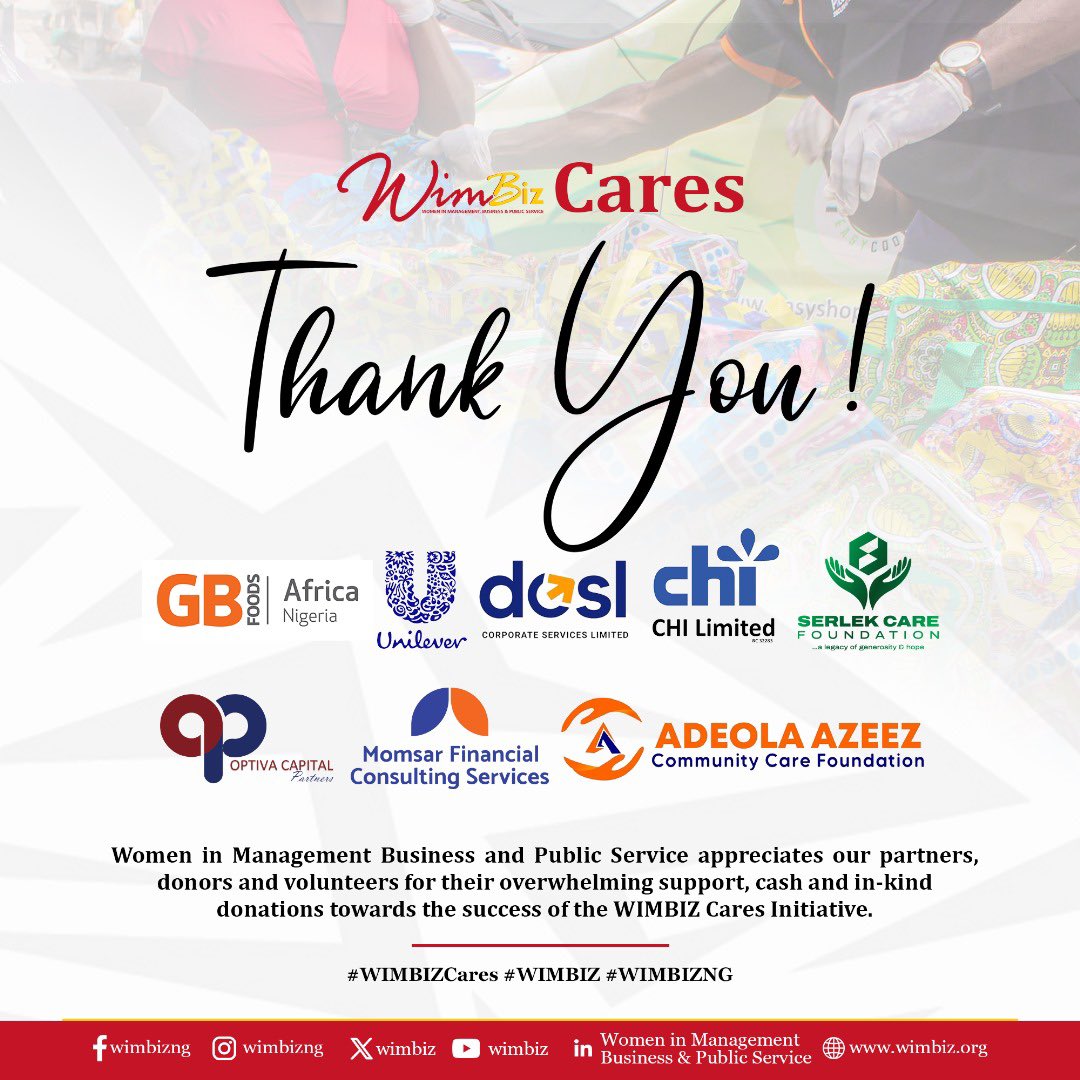 Women in Management Business and Public Service (WIMBIZ) appreciates our partners, donors and volunteers for their overwhelming support, cash and in-kind donations towards the success of the WIMBIZ Cares Initiative.