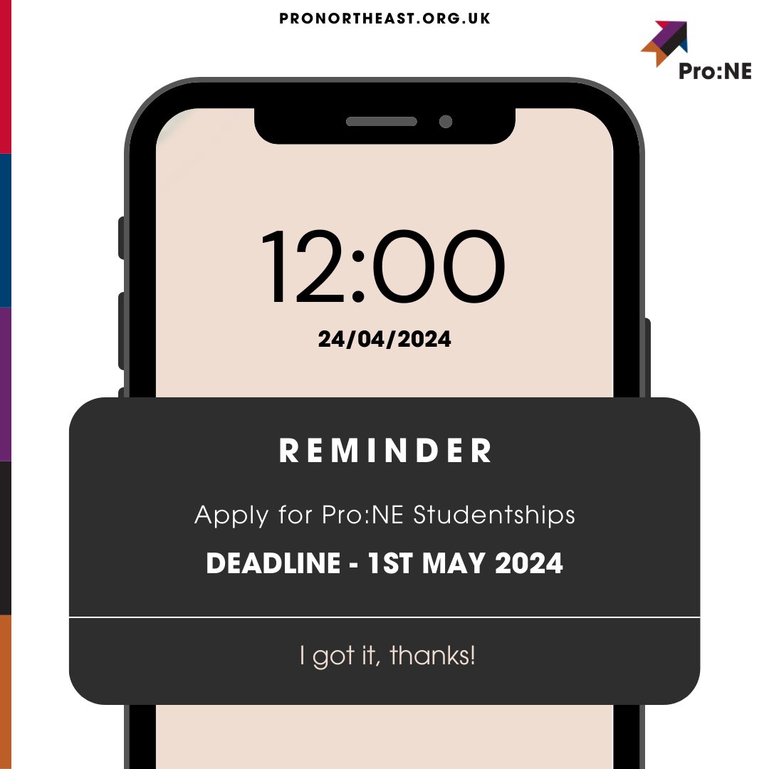 ⏰Reminder: The deadline is in 7 days!

You could be eligible for a fully funded PhD and annual stipend!

What’s the criteria?
✅Home student from a racially minoritised background
✅Studying in the Business School 

Visit the Pro:NE page to apply: lnkd.in/ejUzZUHx