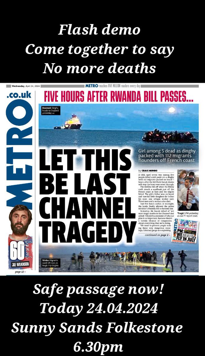 Folkestone people I need your help. Can we get as many people as possible together on Sunny Sands TODAY (Wednesday) at 6.30pm to say we don't want any more people dying crossing the Channel?