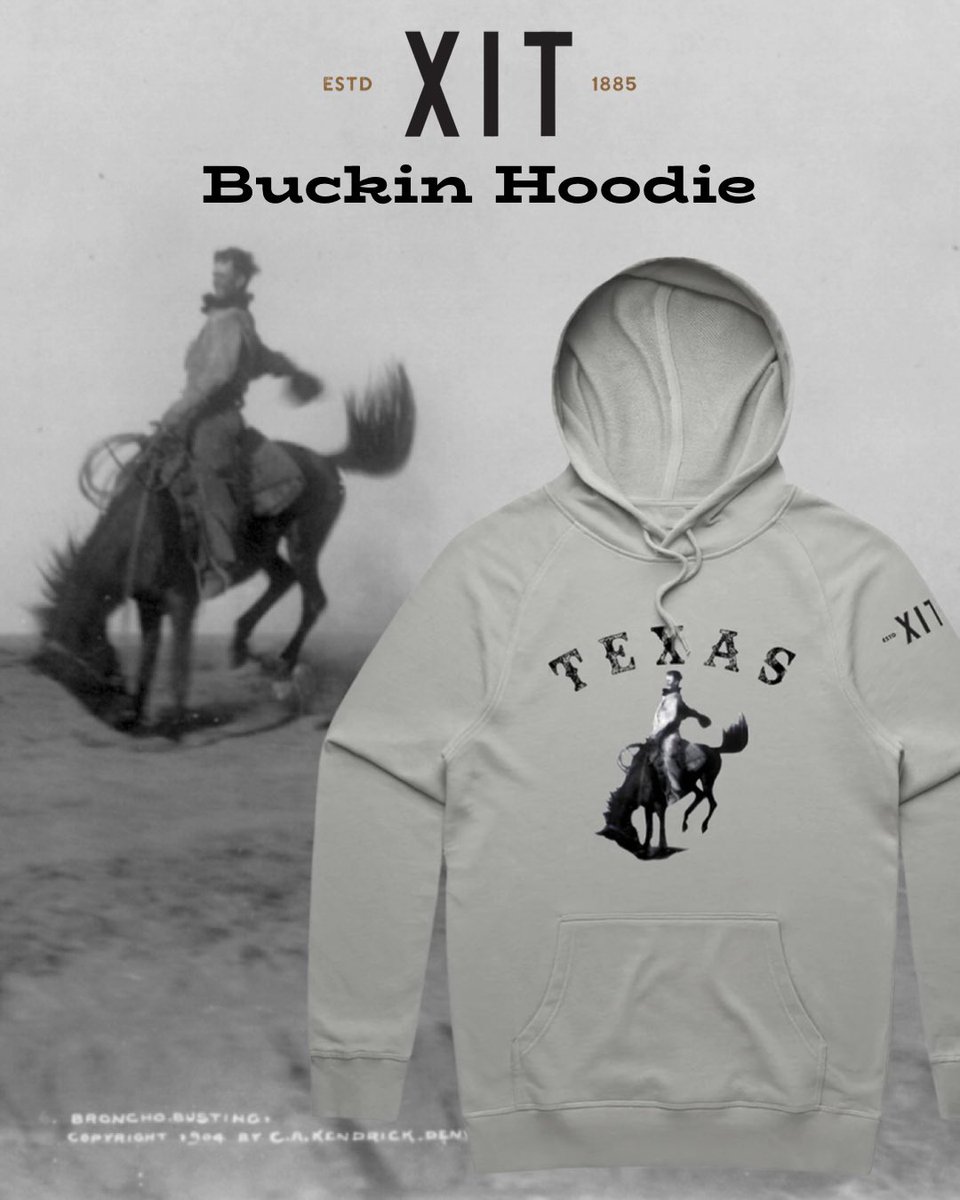 Buckin Hoodie

XIT Ranch, The Panhandle 

#TexasPride #XITMercantile #CowboyChic #WildWest #RanchLife #OldWest #WesternFashion #TenInTexas #LoneStar #LoneStarState
