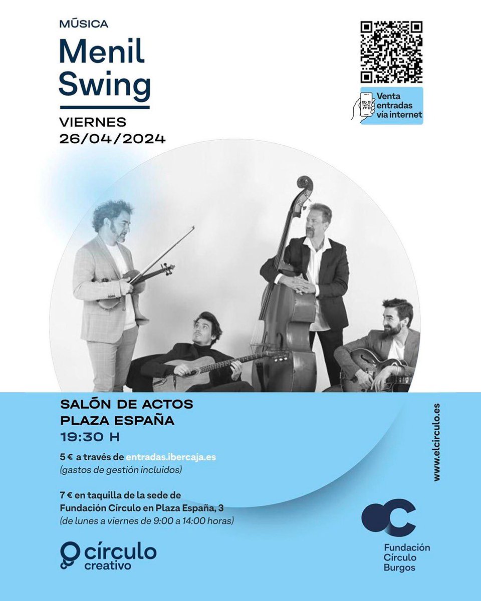 FCirculoBurgos's tweet photo. ¡Semana corta pero intensa! 🙌🏼🖊️🎨🎷

📖 Encuentro literario con Álex Grijelmo 

🎨 Inauguración exposición de López Herrera ‘¿evolución?’

🎻 Concierto de @MenilSwing 🎟️👇🏼

https://t.co/2OD5Mttkm2

¡Muy pronto desvelaremos la sorpresa del sábado! 😉 https://t.co/hRifyd4JHK