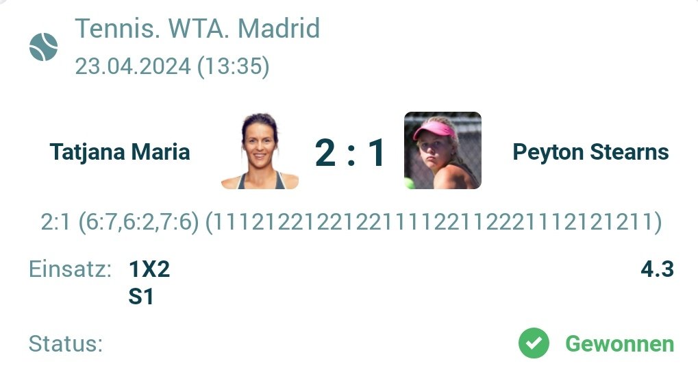 Highlight des gestrigen Tages🎾
#tennis #wta #Madrid #Sport #sportwetten #wetten #Maria #tatjana #sieg #gewonnen #Tipp #Spiel #gewinn