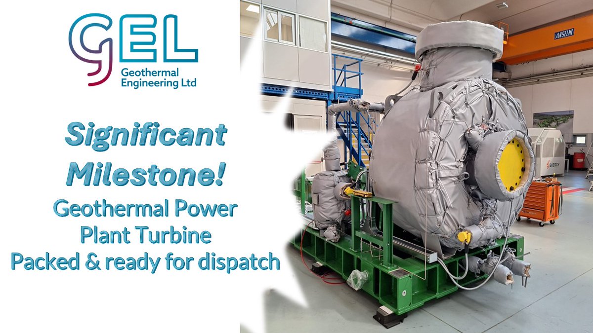Geo_Projects's tweet image. Another significant milestone has been met at the #UnitedDowns #Geothermal Power project! The turbine has passed all the quality checks, and it's packed and ready to dispatch to @GELtd in #Cornwall 
@exergyorc 
@lovegeothermal 
#RenewableEnergy 
#Electricity
