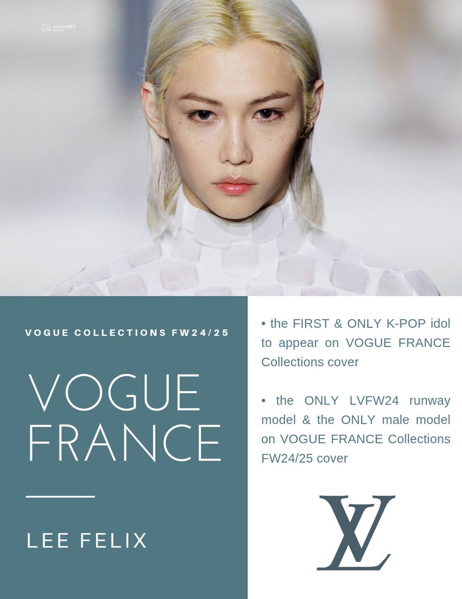 ✨#FELIX

• FIRST & ONLY K-POP idol to appear on VOGUE FRANCE Collections cover

• ONLY #LVFW24 runway model & ONLY male model on VOGUE FRANCE Collections FW24/25 cover

FELIX IN VOGUE FRANCE
FELIX VOGUE COLLECTIONS COVER
#FELIXxVOGUECollections
#FELIXxVOGUEFRANCE @LouisVuitton