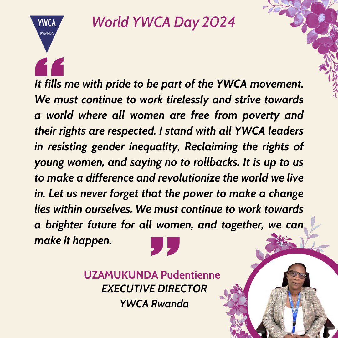 In celebration of this special day of our movement, here's a special message from YWCA Rwanda’s Executive Director, UZAMUKUNDA Pudentienne. #YWCALeaders #WorldYWCADay