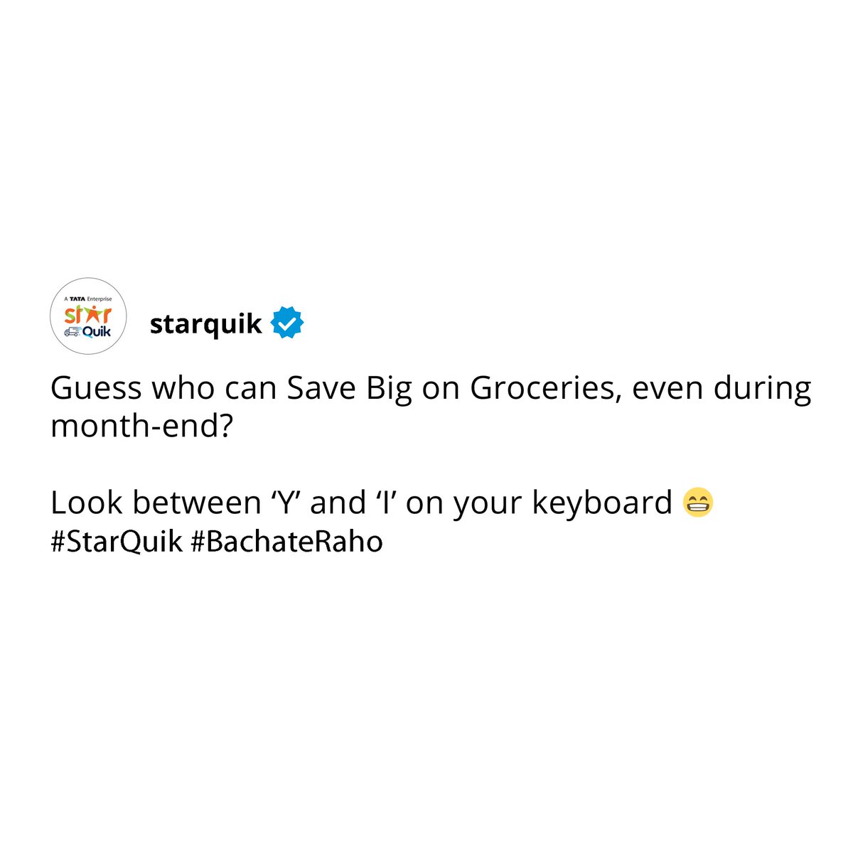 'U' can enjoy the Lowest Prices, ALL year round! 😉

Shop a wide range of Groceries, Fresh Fruits &amp; Vegetables, Non-veg &amp; more and #BachateRaho on your Bill💸

#OnlineShopping #Grocery #LowestPrices #BiggestSavings #EverydaySabseSasta #Trending #Memes #MomentMarketing #Keyboard