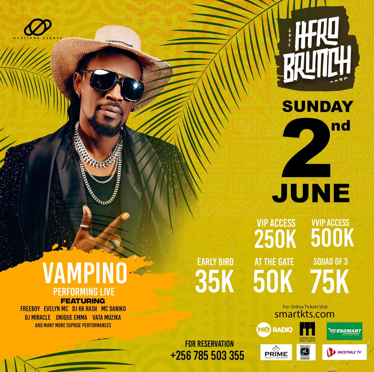 This edition is going to be massive with the Dancehall king himself @Vampinoxrated the top of the Lineup. Early bird tickets are going for 35k and 75k. All tickets are available via Smart Tickets App or visit smartkts.com #afrobrunchArua