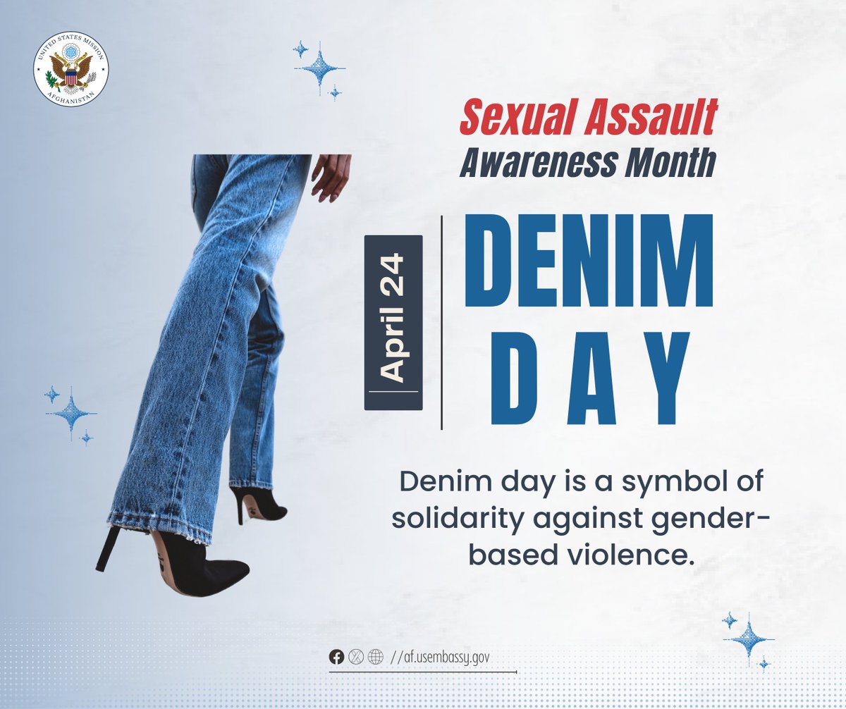 Women everywhere deserve safe communities. Sexual violence is always wrong. On global #Denim Day, I stand in solidarity with victims of gender-based violence and promise to do all I can to promote education and awareness to eradicate all forms of sexual violence in #AFG and