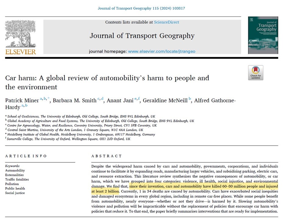 CharlieJGardner's tweet photo. "Since their invention, cars and automobility have killed 60–80 million people and injured at least 2 billion"

No comment https://t.co/Vb2f85Ayeg