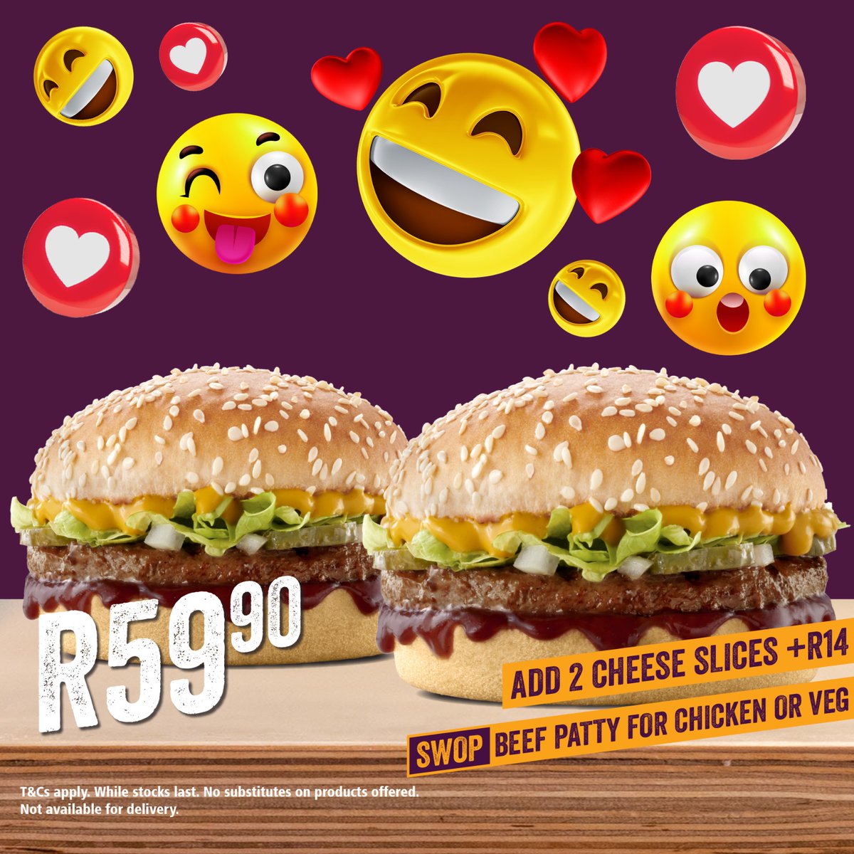 Use an emoji to describe how you feel when someone offers to share one of their #WackyWednesday 🔥 -grilled burgers with you! 💜 👉🏾 : steers.co.za